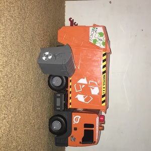 Orange Garbage Truck with Garbage Bin